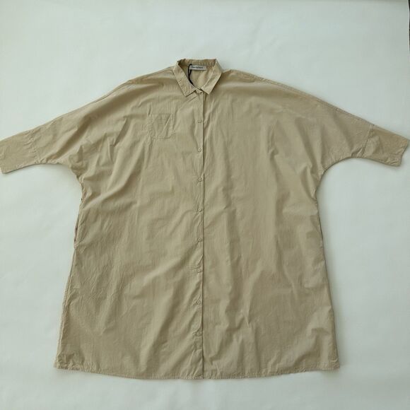 Gentle Herd Oversize Shirt Dress Cotton Poplin Small Beige Garmentory Pockets - Picture 4 of 9